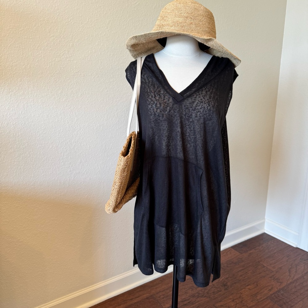 Kona Sol.  Elegant Black V-Neck Swim Cover-Up